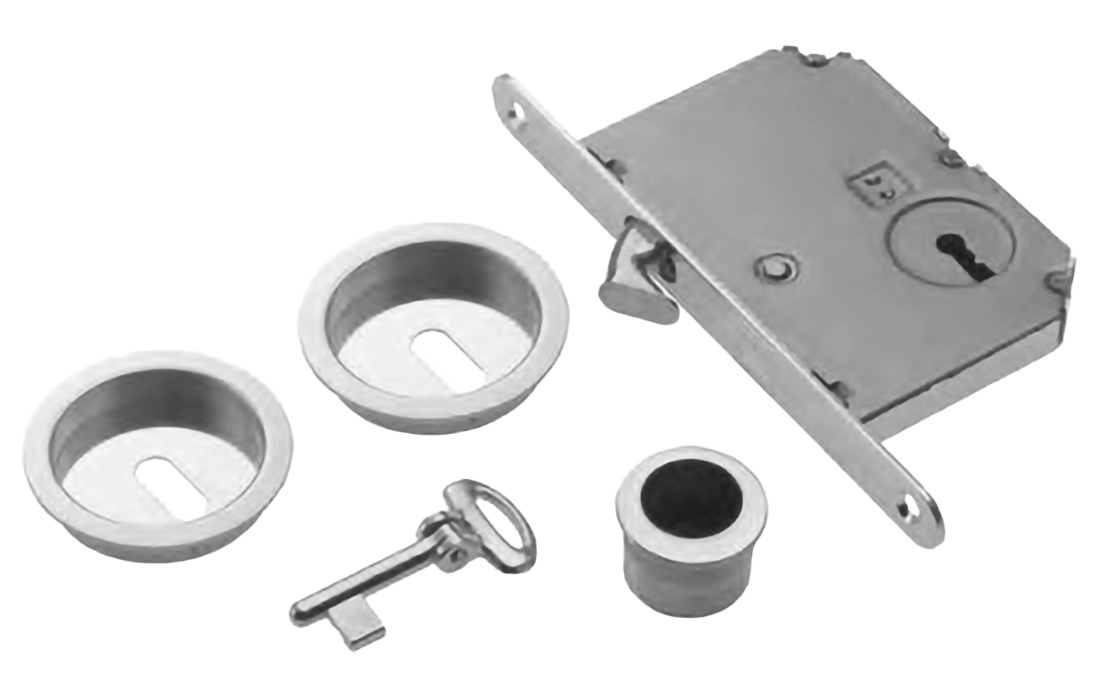 Комплект ручек для раздвижной двери ART.54/B CSA с пальчиковой ручкой, замком и ключом, цвет - матовый хром фото купить Сочи
