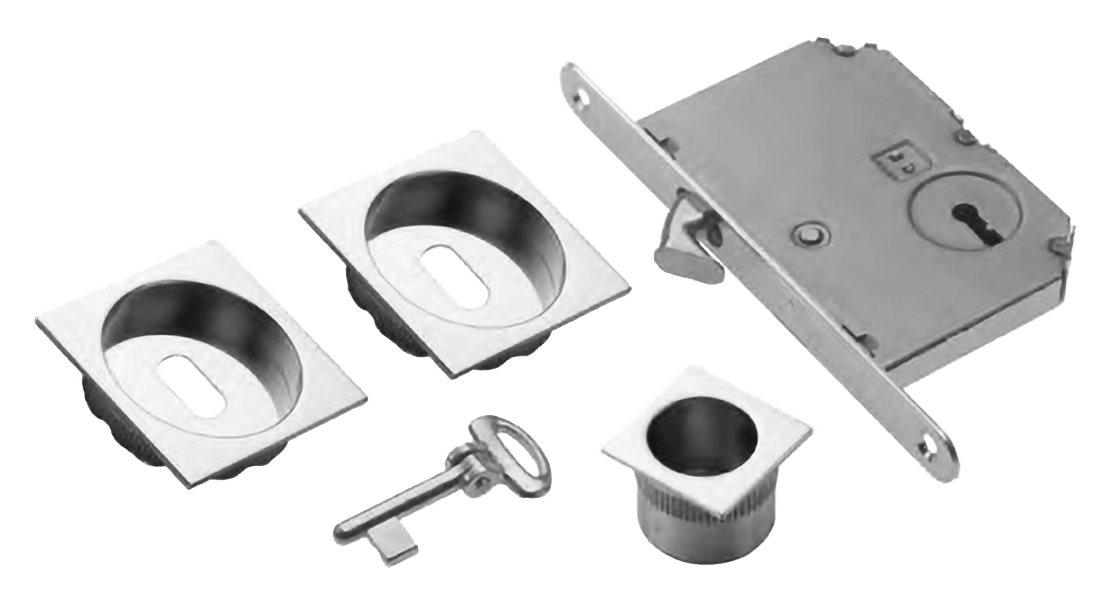 Комплект ручек для раздвижных дверей ART.54B/Q CRO с пальчиковой ручкой, замком и ключом, цвет - хром фото купить Сочи
