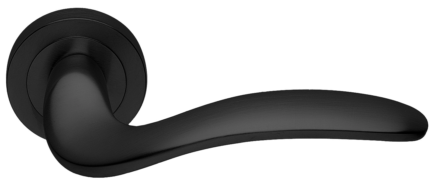 Ручка дверная COBRA R2 NERO раздельная на круглой розетке, цвет черный, латунь фото купить в Сочи