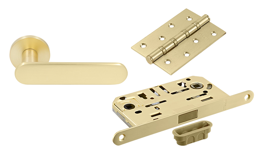 Комплект дверных ручек MH-65-R6 MSG + защёлка бесшумная M1895 MSG + петли врезные универсальные MSN 100X70X2.5-4BB MSG (2шт)