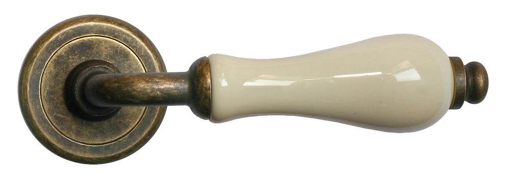 Ручка дверная CERAMICA R4 OBR/CHAMP раздельная на круглой розетке, цвет - бронза/шампань, латунь фото купить в Сочи