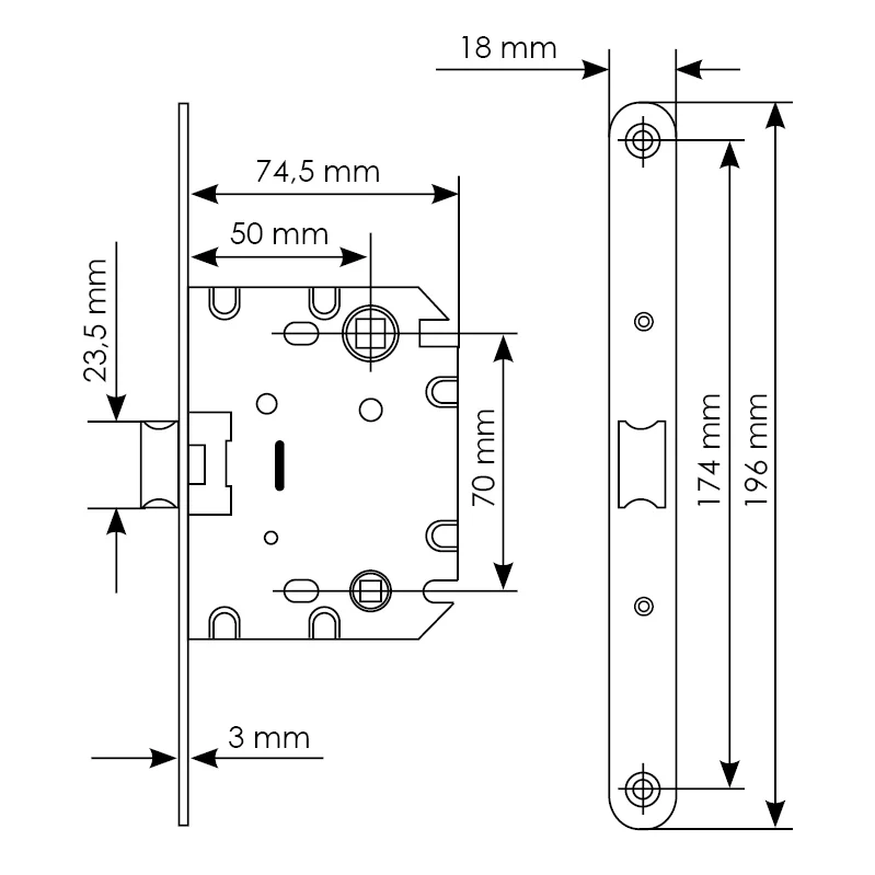 Защелка межкомнатная 1870P SN -IND SP-1 с ответной планкой, бесшумная сантехническая, цвет никель фото купить в Сочи