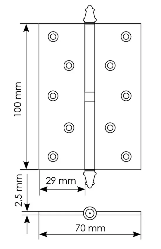 Петля разъемная стальная MS 100X70X2.5 L SG левая, врезная, цвет матовая латунь, сталь фото купить в Сочи