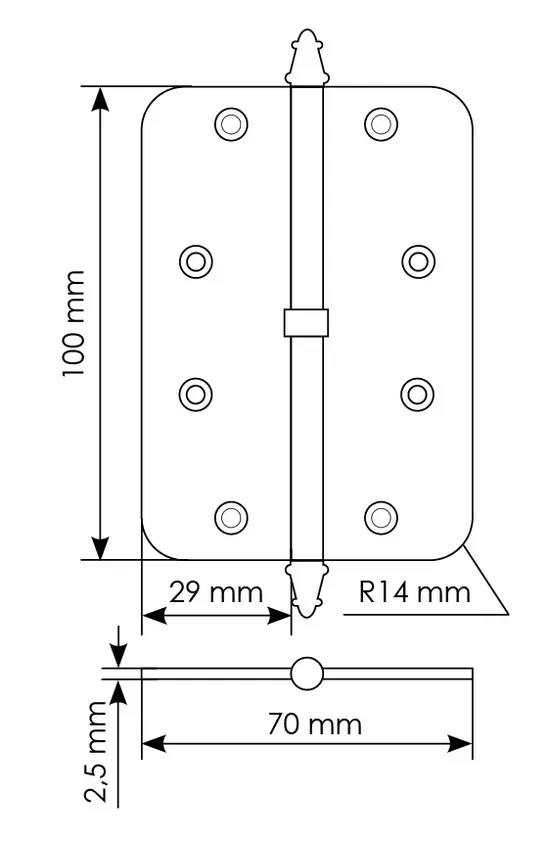 Петля разъемная MS-C 100X70X2.5 SG L левая с коронкой скругленная, врезная, цвет мат.золото, сталь фото купить в Сочи