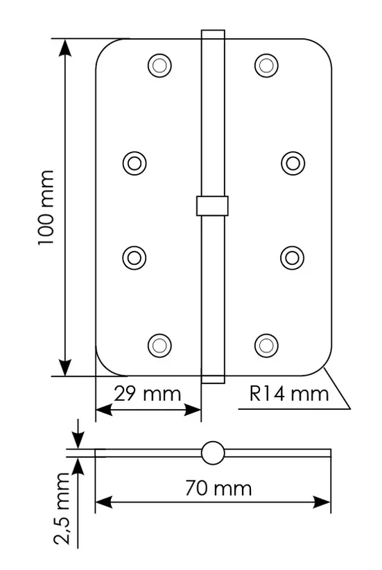 MSD-C 100X70X2.5 AB L, петля стальная скругленная левая без коронки, цвет - бронза фото купить в Сочи