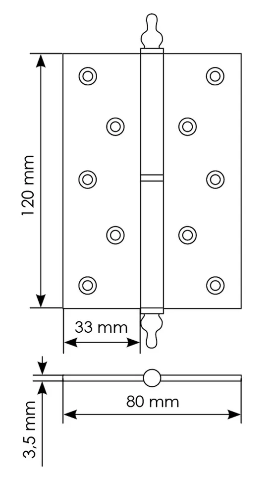 Петля карточная разъемная латунная MB 120X80X3.5 SG L C с коронкой левая, верзная, цвет матовое золото фото купить в Сочи